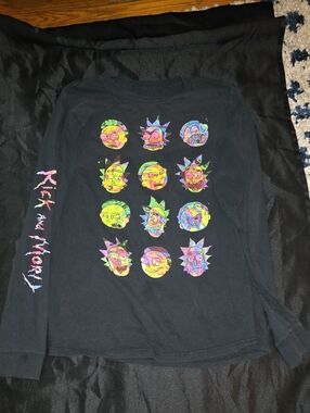 Kids' Black Long Sleeve Tee with Neon Character Faces